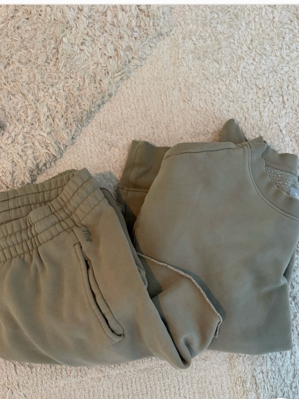 Aritzia TNA Olive Green Sweatpant shorts and Sweatshirt Set